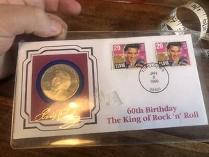 Elvis presley 60th birthday gold plated 5 dollars from marshall islands 1995 - Picture 1 of 6
