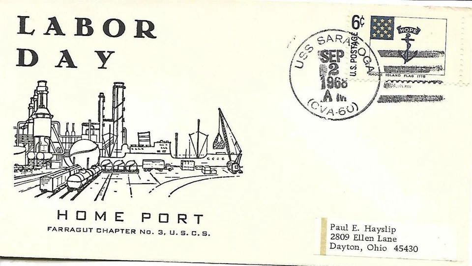 SARATOGA (CVA-60) 2 September 1968 Locy Type 2t(n+u) (USS) Postmark Labor Day - Image 1 of 1