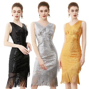 Damen Vintage Fransenkleid Gatsby Flapper Dress 20er Jahre Cocktailkleid - Bild 1 von 10
