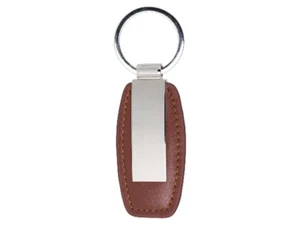 Personalised Stainless Plain Steel & Brown Leather Key Ring - Free Engraving - Picture 1 of 1