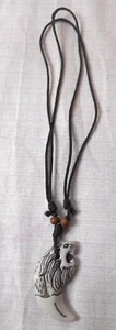 Imitation Yak Bone Carved Roaring Tiger/Lion Tooth Style Necklace On Black Cord - Picture 1 of 6
