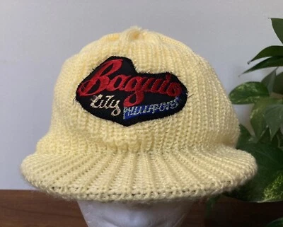 Sombrero Vintage BAGUIO CITY Filipinas Tejido Parche Bordado Amarillo Retro 1 Talla Foto 1 de 4