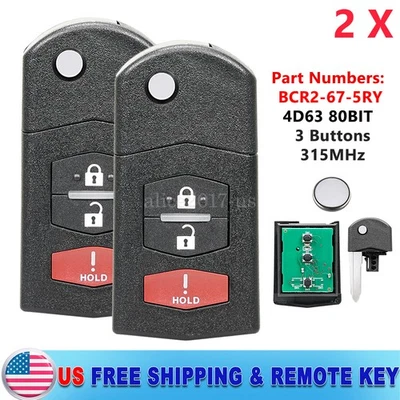 2 para Mazda CX-9 CX-7 2007-2015 2 5 mando a distancia abatible llavero coche BGBX1T478SKE12501 Foto 1 de 4