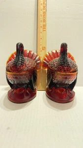 2 Turkey Candy Dish Bowls L.E. Smith Amberina Red Glass Vintage Thanksgiving - Picture 1 of 24