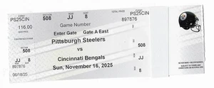 PITTSBURGH STEELERS VS CINCINNATI BENGALS 11/16/25 GAME TICKET #8 - Picture 1 of 1