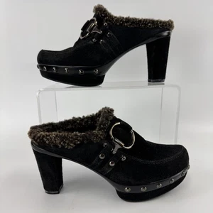Stuart Weitzman Damen-Pantoletten schwarz Veloursleder Absätze Nieten Kunstfellfutter 6M - Bild 1 von 10