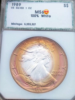 Monster Target Toned 1989 American Silver Eagle Dollar - PCI  GEM BU 🤩  - Image 1 of 4