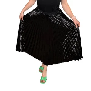 Falda midi plisada metálica brillante negra DVF Diane Von Furstenberg 10 - Imagen 1 de 12