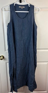 Damen Flachs ärmellos blau Leinen Kleid Midi Medium M - Bild 1 von 4