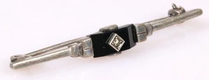 Art Deco Altschliff Diamant Brosche 935 Silber Onyx Stabbrosche 1920's brooch - Bild 1 von 10