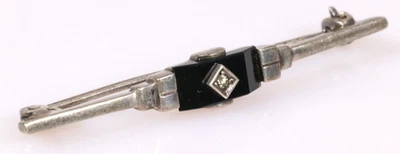 Art Deco Altschliff Diamant Brosche 935 Silber Onyx Stabbrosche 1920's brooch - Bild 1 von 4