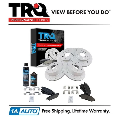 TRQ Front & Rear Performance Rotor & Ceramic Brake Pad Kit w/Chemicals - Изображение 1 из 4