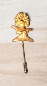 Vintage Azteken Göttin Symbol Hut/Stick/Anstecknadel goldfarben oval Design ethnisch. - Bild 1 von 10
