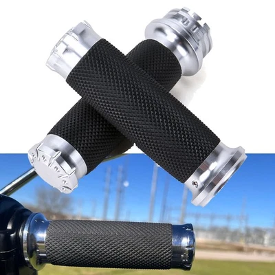 1" Chrome Black Motorcycle Handlebar Hand Grips for Harley Dyna Sportster XL1200 - Imagem 1 de 4