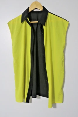 Blusa Top Robert Rodriguez Negra/Amarilla 2 Paneles Pequeña Abotonada Talla 0 Foto 1 de 4