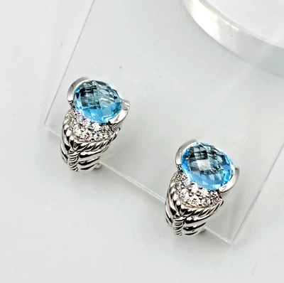 QVC Judith Ripka Sterling Silver 925 Blue Topaz & CZ Clip On Earrings - Image 1 of 4