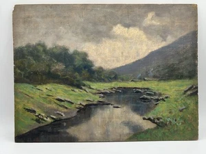 Oil painting on panel painting Alfredo Beisone 1882-1957 landscape Lake Pinerolo - Picture 1 of 3