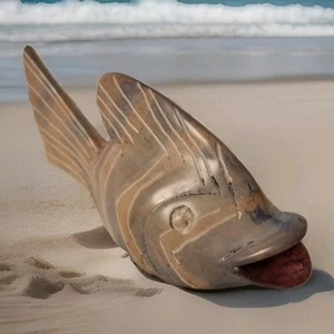 Handgeschnitzter Fisch Kenia KISII Speckstein 7" Schwimmen Pfirsich Sand Farbe Dekor - Bild 1 von 19