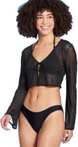 💕 Wild Fable Black Mesh Swim Cover Up Tie Front - Women’s Small 4-6 - NEW NWT - Picture 1 of 4