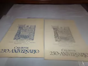 Lotto 2 Menù Vintage Botin House Madrid Spagna Inglese Spagnolo 250 Anniversario Mappa - Foto 1 di 13