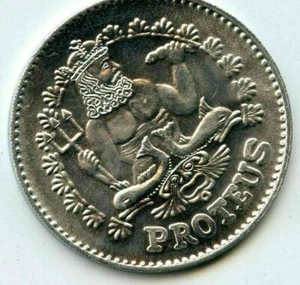 Mardi Gras Doubloon Krewe of Proteus 1997 aluminio - Imagen 1 de 2