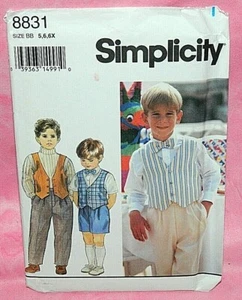 Uncut Simplicity Boys Child 5,6,6X Pleated Pants Short Vest Bow Tie Pattern 8831 - Picture 1 of 2