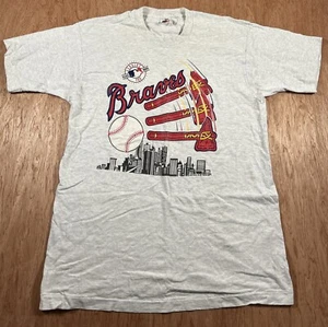 Camiseta Vintage Atlanta Braves Talla L 1992 Puntada Única Hecha en EE. UU. Gris Años 90 - Imagen 1 de 20