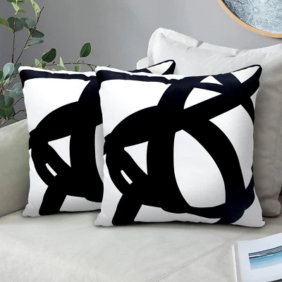 Set of 2 Black and White Boho Pillow Covers 18X18 Abstract Art Throw Pillow Cove - Image 1 of 4