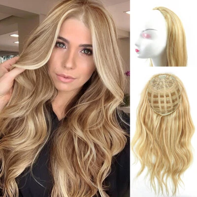 16"~26" Women  Half Wig Body Wavy Human Hair Machine Weft Cap 3/4 Half Wigs - Image 1 of 4
