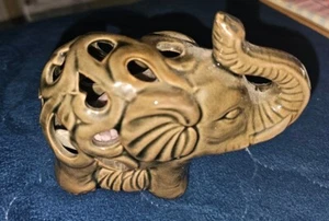 5" Vintage Hand Carved Soap Stone Figurine Depicting Elephant Open On Bottom - Picture 1 of 4