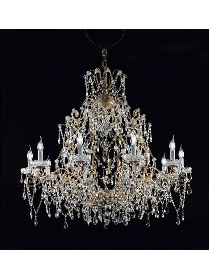 LAMPADARIO IN FOGLIA ARGENTO E CRISTALLO  - Immagine 1 di 1