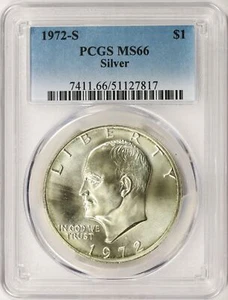 Dólar Eisenhower de plata Ike 1972-S $1 graduación profesional MS66 - Imagen 1 de 4