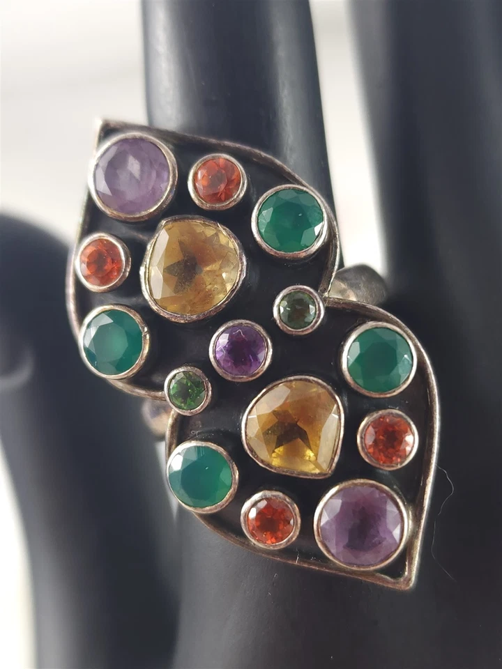 Nicky Butler Vintage Sterling Silver Multi Gemstone Raj Ring Size 6.75 - 9 Grams - Image 1 of 4