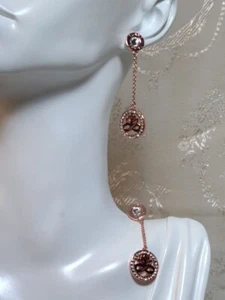 Rose gold tone lotus drop earrings. Rhinestone accents - Picture 1 of 5