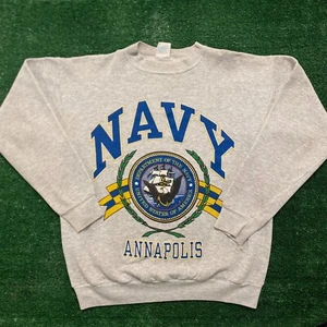 Vintage 1980s US Navy Annapolis Naval Military Insignia Gray Crewneck Sweatshirt - Picture 1 of 5