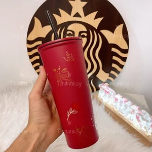 Authentischer Starbucks chinesischer Neujahrsochse Edelstahl rote Tasse 16 Unzen Becher - Bild 1 von 9
