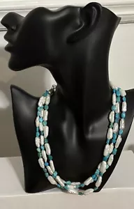 Jay King DTR Vintage sterling silver pearl and turquoise 3 strand necklace 21” - Picture 1 of 6