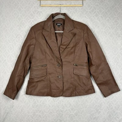 Vtg Leather Blazer Jacket Women 14 Petite L Brown 90s Y2K Grunge Capsule Fall - Image 1 of 4