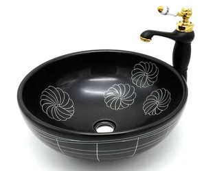 Lavabo lavabo lavabo encimera cerámica guardarropa baño redondo floral - Imagen 1 de 10