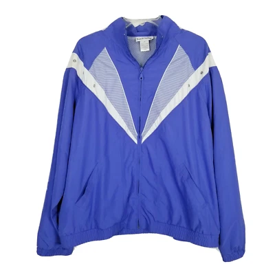 Barbara Graffeo Windbreaker  Jacket Women Size 1X Blue White Retro Full Zip - Image 1 of 4