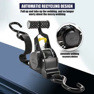 Automatic Retractable Ratchet Tie Down Strap With S hooks Quick Release 10' US - Picture 1 of 14