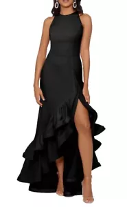 Betsy & Adam abito in crepe con volant nero $259 nuovo taglia 2P - Foto 1 di 17
