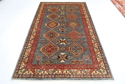 6 x 9 ft Oriental geometric Area Rug Afghan Hand Knotted Veg dye Wool Tribal Rug - Image 1 of 4