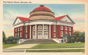 GA-Sylvania, Georgia Primera Iglesia Bautista Lino Postal c1950 A51 - Imagen 1 de 2