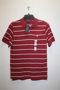 POLO RALPH LAUREN BOYS POLO SHIRT 100% COTTON STRIPED DEEP CRIMSON SIZ L (14-16) - Picture 1 of 4