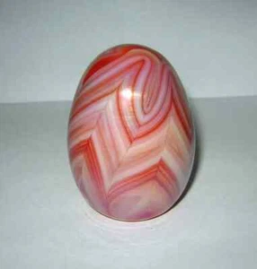 Gibson Multi Color Orange Pulled Feather Design Art Glass Egg Paperweight - Picture 1 of 4