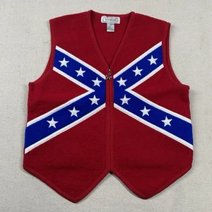 Vintage Biker Vest Waistcoat Southern Flag Dixie Frontier Rebel USA Boiled Wool - Picture 1 of 9