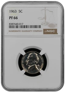 1963 Proof Jefferson Nickel graded by NGC PF 66 - Picture 1 of 2