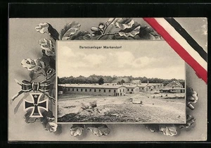 Passepartout-AK Markendorf, Barackenlager mit Eisernem Kreuz und Eichenlaub 191 - Picture 1 of 2