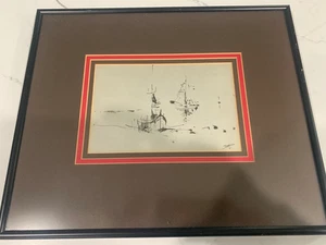 Joseph Ferrelli 1961 Abstrakte Tuschezeichnung Signiert Mid Century Modern Art Original - Bild 1 von 6